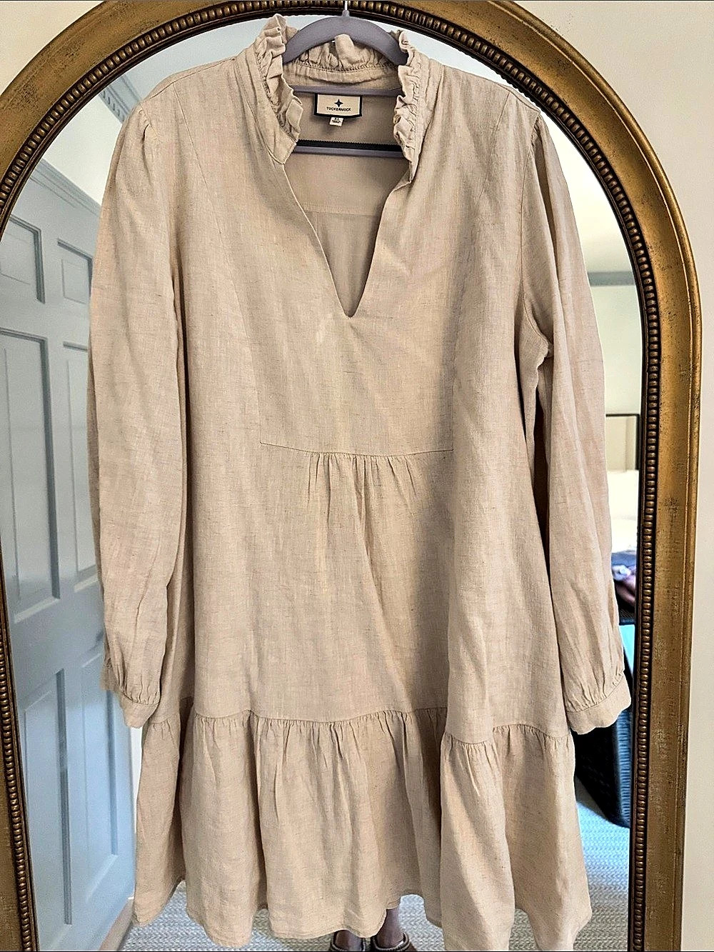 Tuckernuck Ruffle Collar Mini Dress in Beige XL Like New